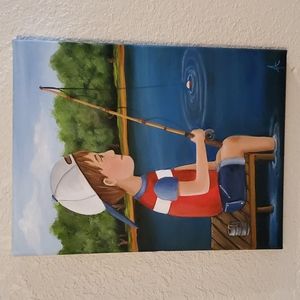 Origional Oil Painting 'Little Knickers Series- Gone Fishing '